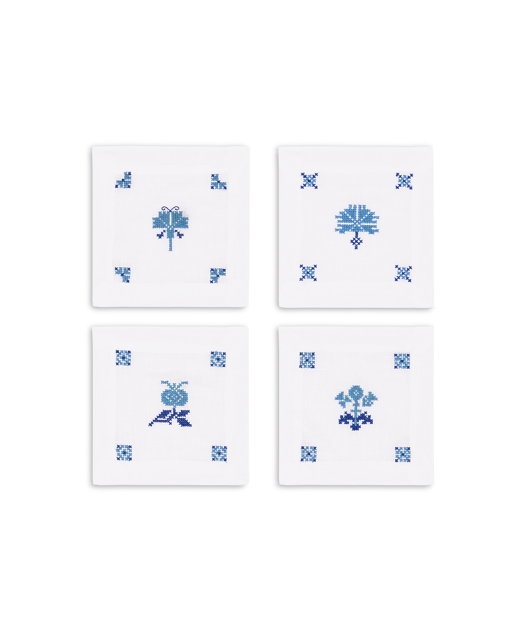 Set of 4 Etta Linen Cocktail Napkins, Denim Blue