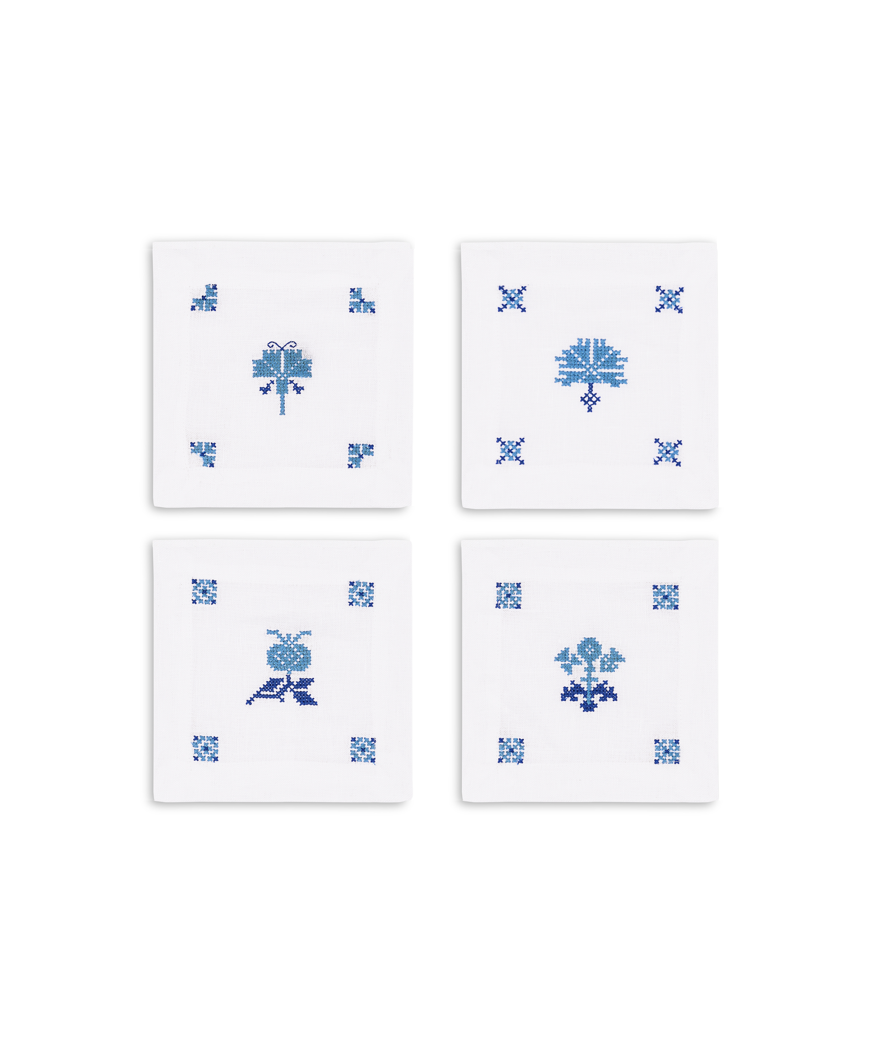 Set of 4 Etta Linen Cocktail Napkins, Denim Blue