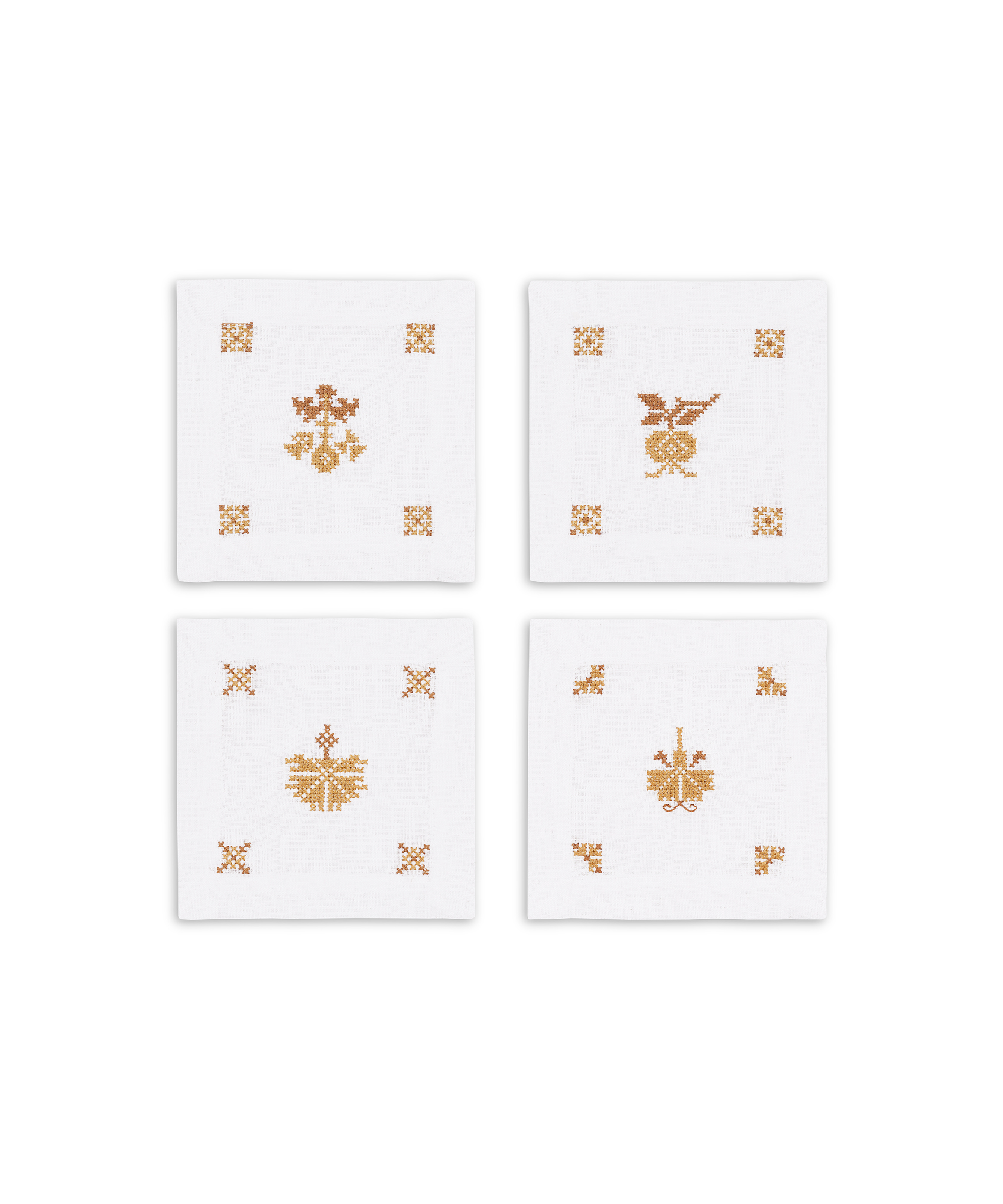 Set of 4 Etta Linen Cocktail Napkins, Ochre Yellow