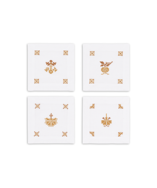 Set of 4 Etta Linen Cocktail Napkins, Ochre Yellow