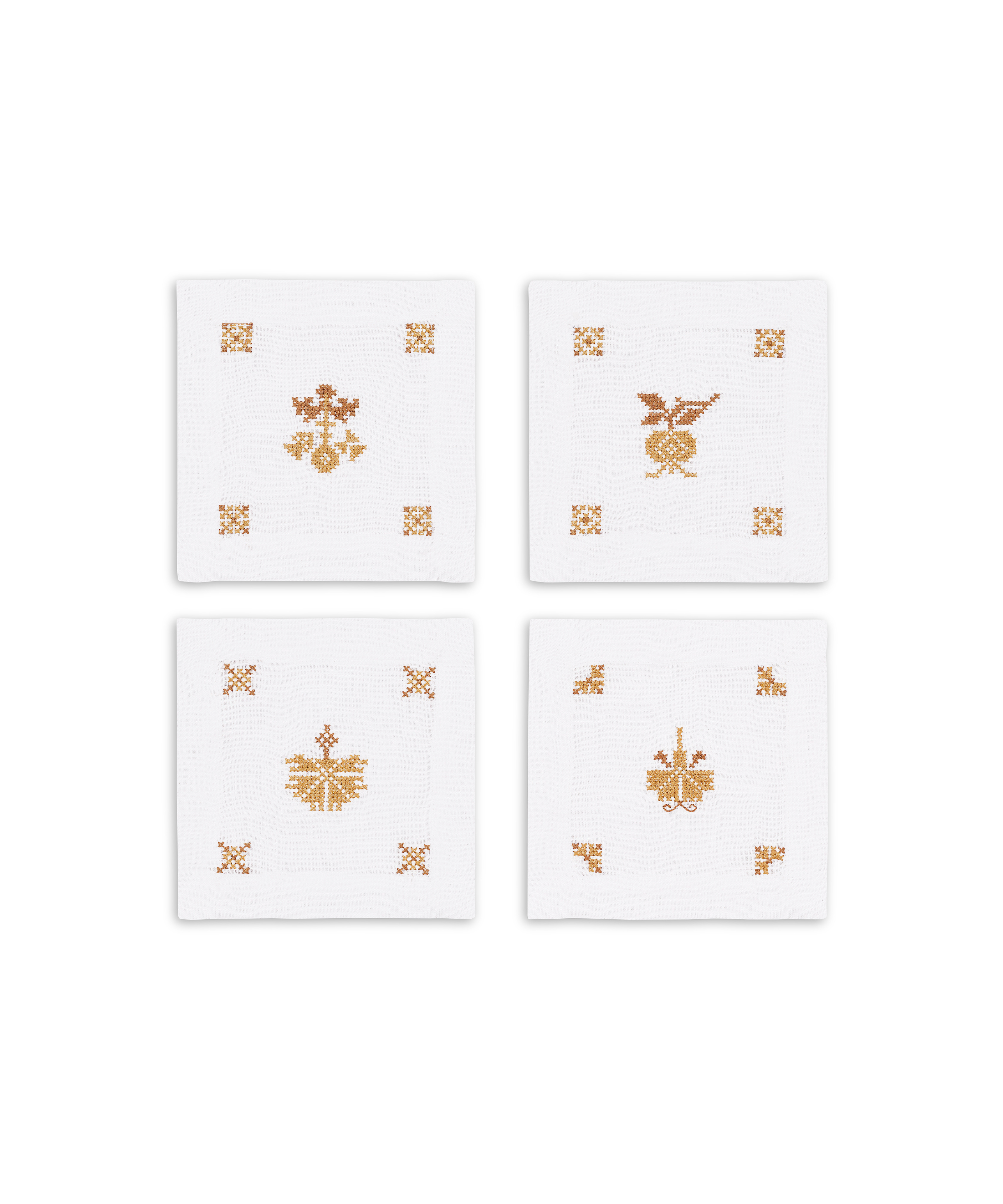 Set of 4 Etta Linen Cocktail Napkins, Ochre Yellow