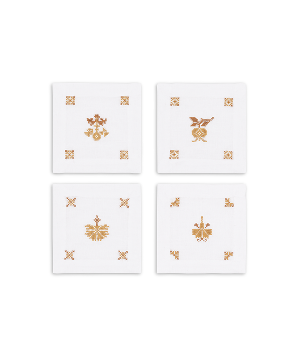 Set of 4 Etta Linen Cocktail Napkins, Ochre Yellow
