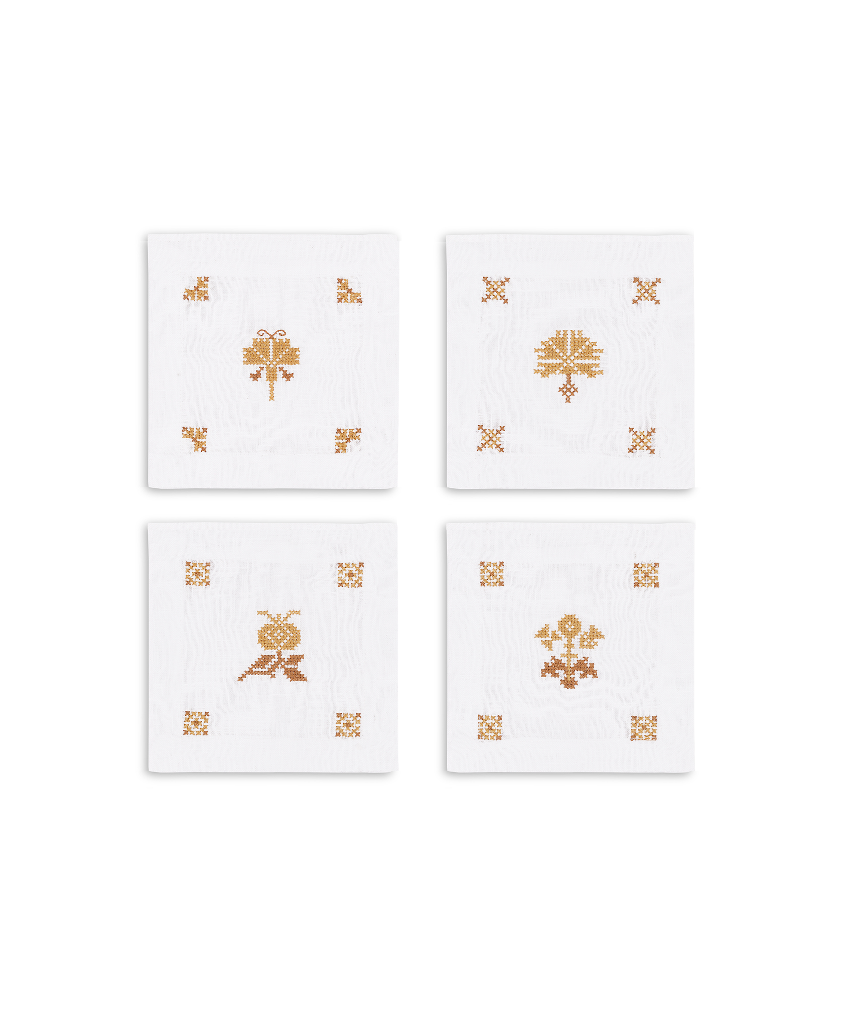 Set of 4 Etta Linen Cocktail Napkins, Ochre Yellow