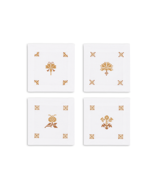 Set of 4 Etta Linen Cocktail Napkins, Ochre Yellow