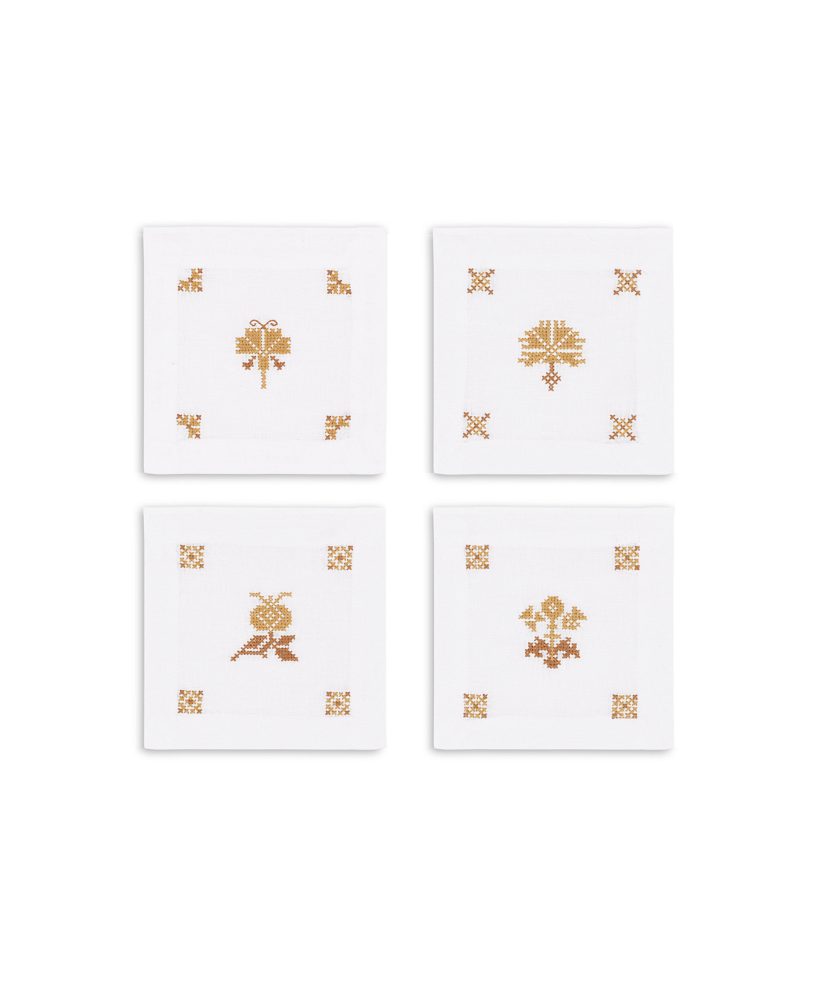 Set of 4 Etta Linen Cocktail Napkins, Ochre Yellow