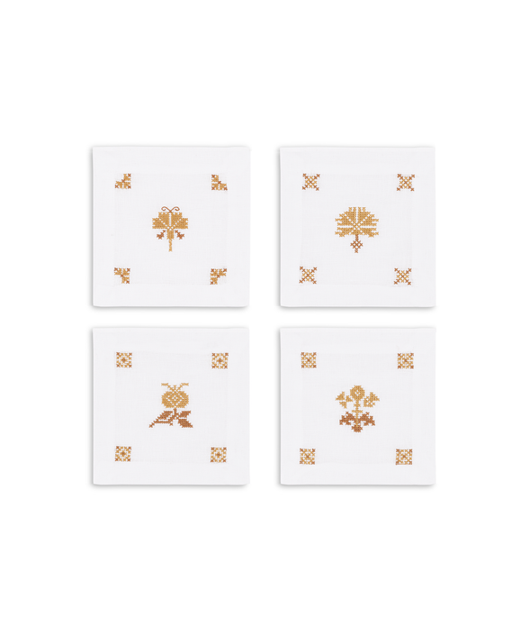 Set of 4 Etta Linen Cocktail Napkins, Ochre Yellow