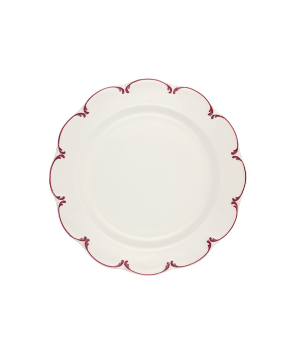 Set of 4 Olivia Scalloped Dinner Plates, Raspberry Filet