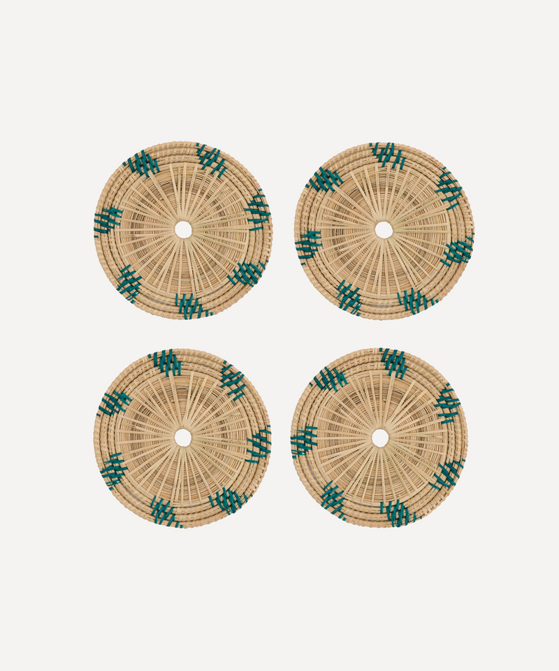 Set of 4 Woven Coasters, Green