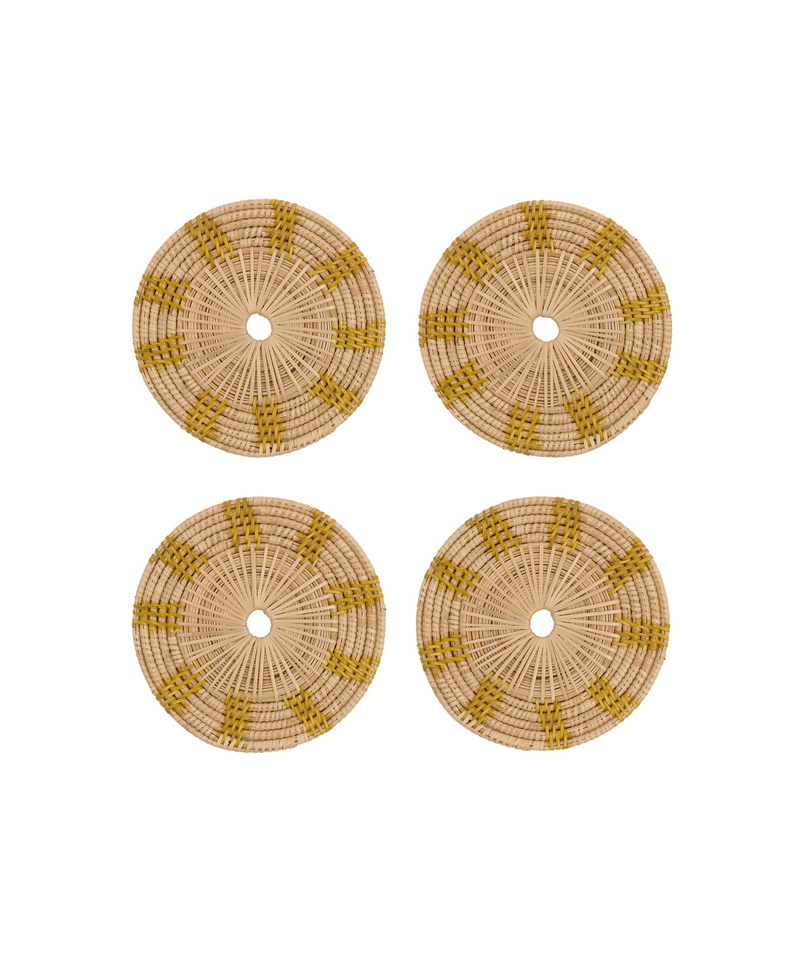 Rebecca Udall Set of 4 Woven Coasters, Yellow, White Background