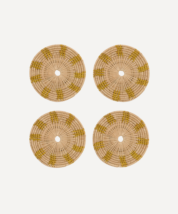 Rebecca Udall Set of 4 Woven Coasters, Yellow, Ivory Background