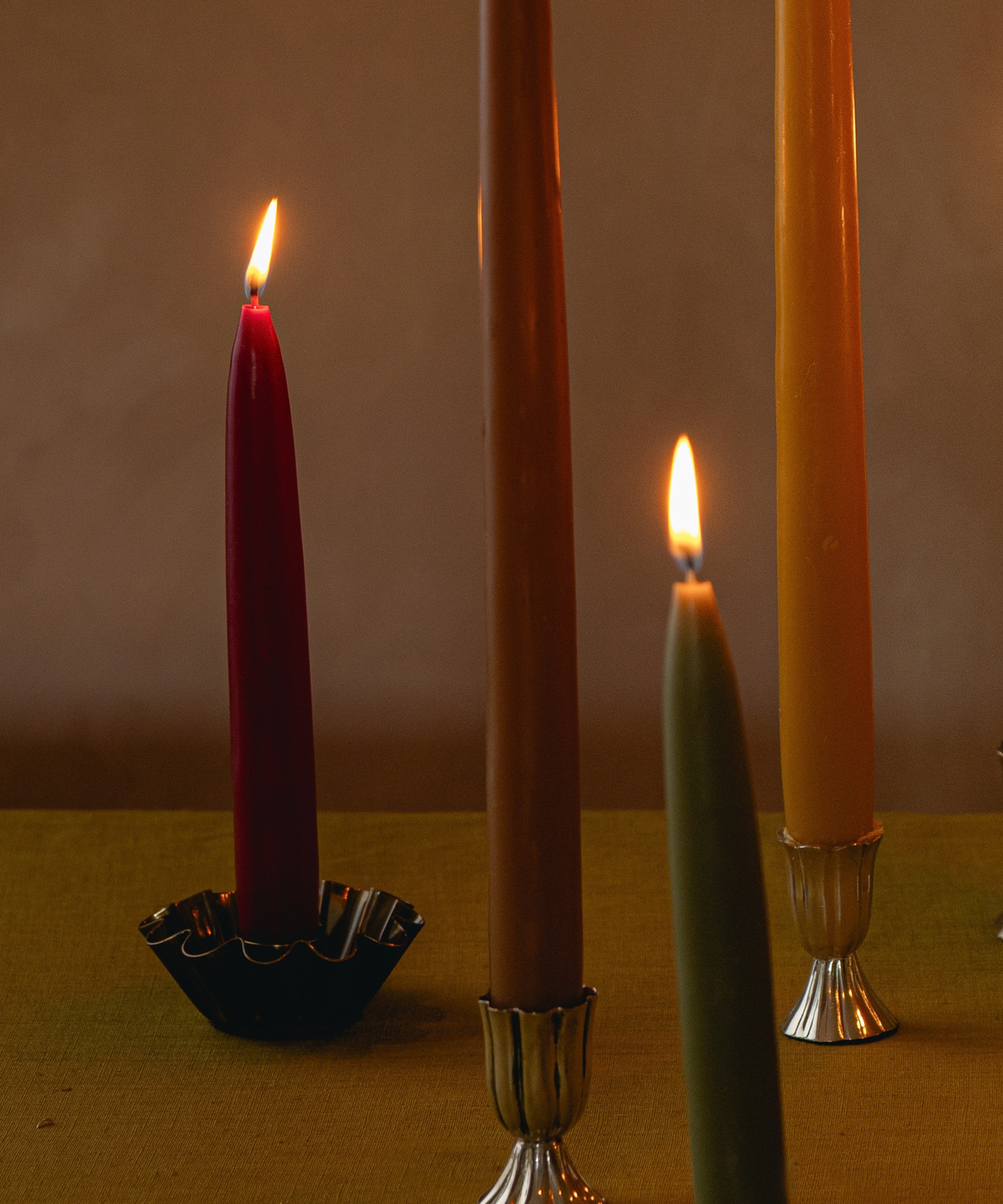 Set of 6 Short Danish Taper Candles, Burgundy