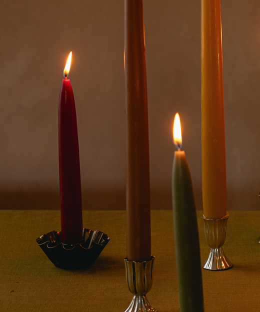 Set of 6 Short Danish Taper Candles, Burgundy