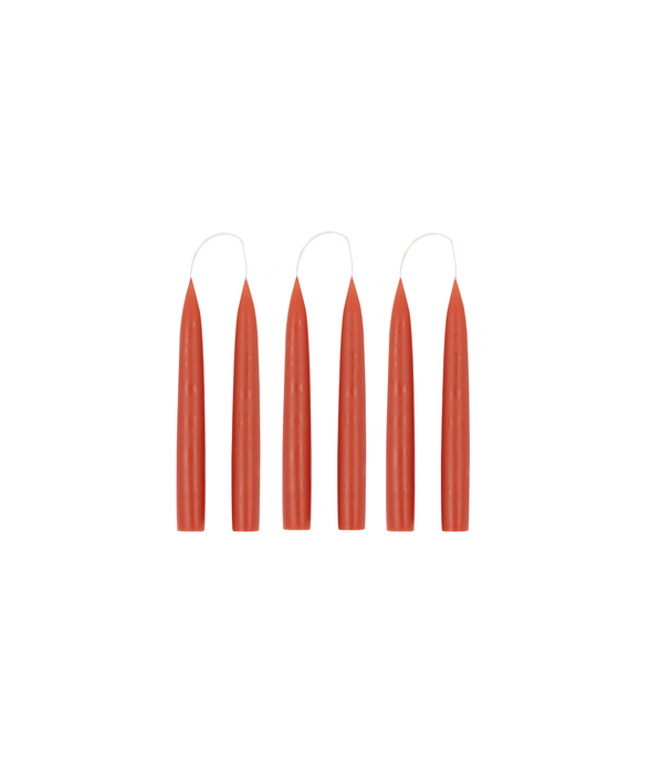 Set of 6 Short Danish Taper Candles, Burnt Orange