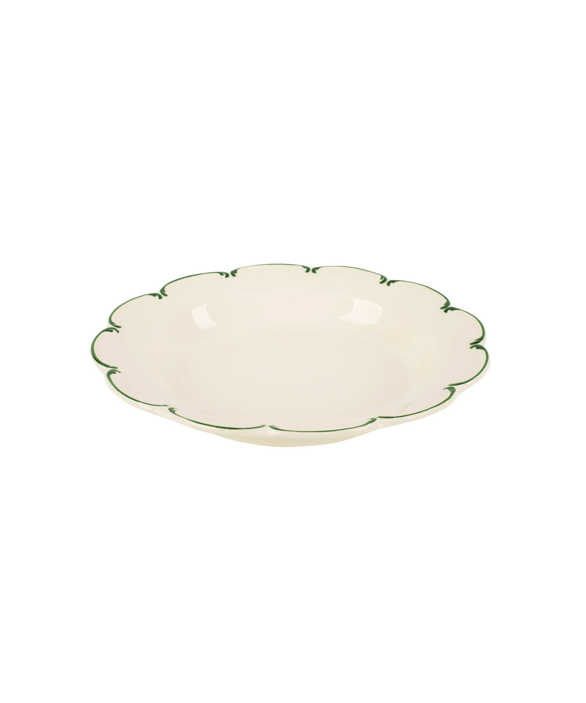 Set of 4 Olivia Scalloped Pasta Bowls, Green Filet