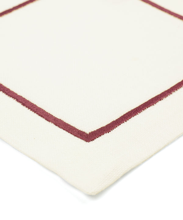 Rebecca Udall Luxury Metallic cord embroidery linen cocktail napkins coasters, Burgundy wine red white