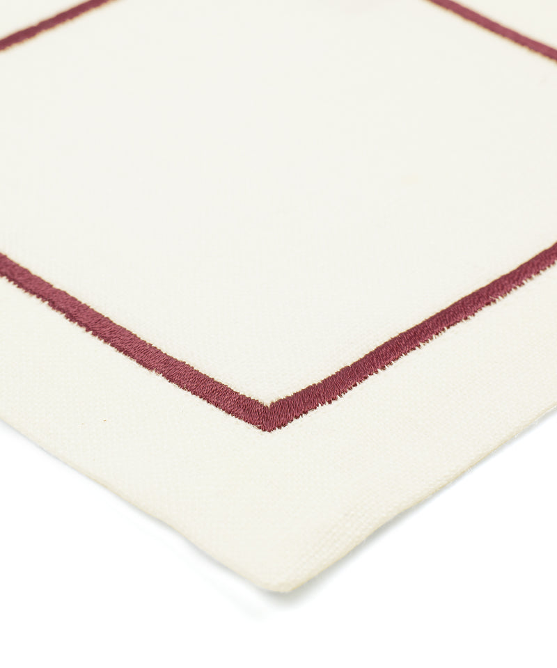 Rebecca Udall Luxury Metallic cord embroidery linen cocktail napkins coasters, Burgundy wine red white