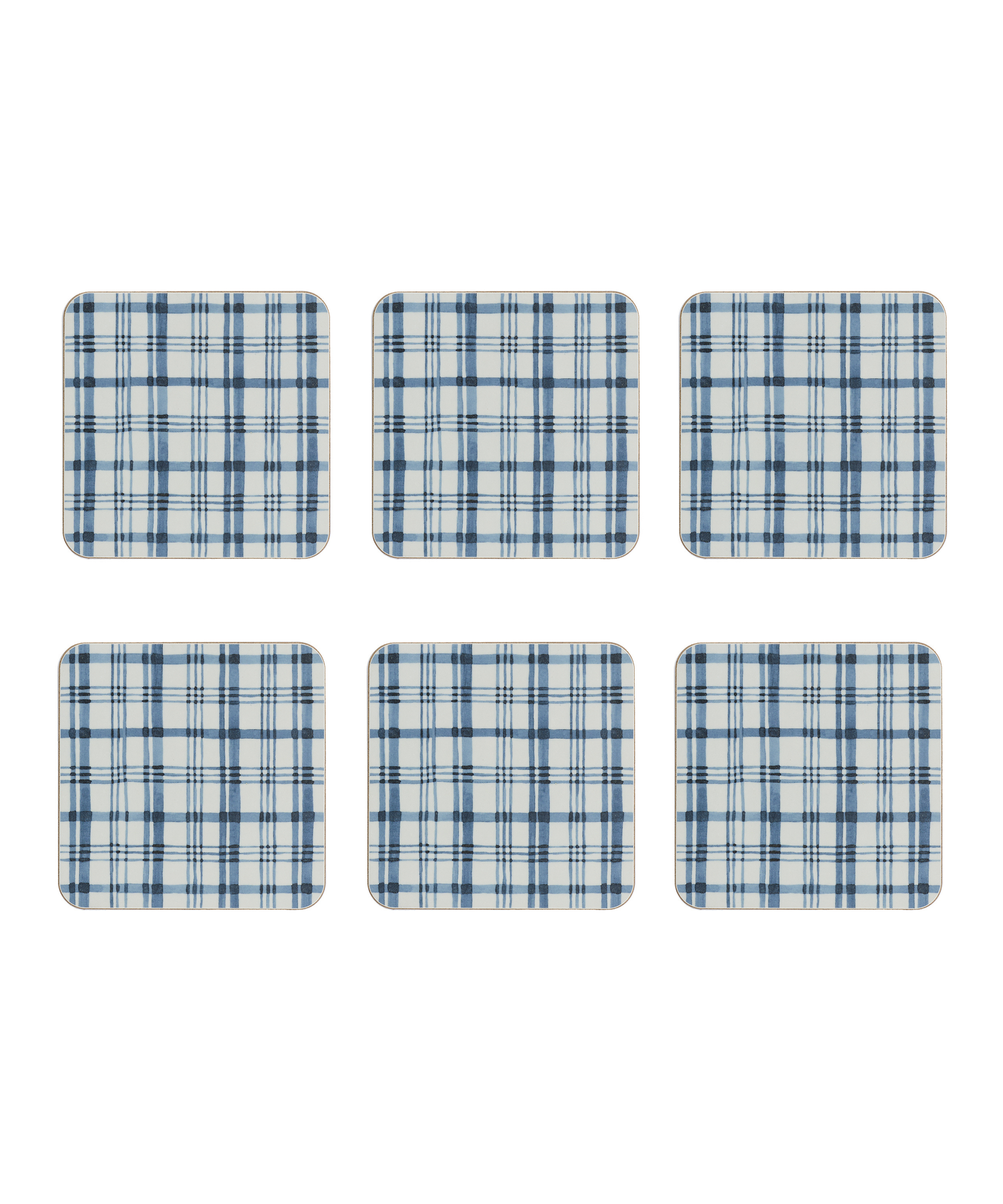 Set of 6 Remy Cork Backed Square Coasters, French Navy