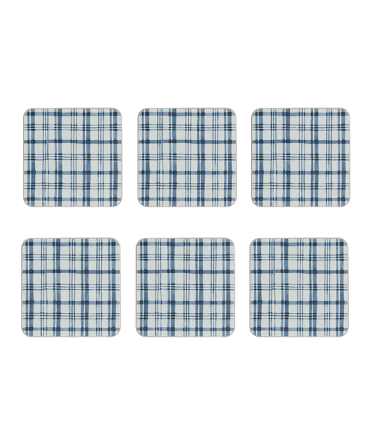 Set of 6 Remy Cork Backed Square Coasters, French Navy
