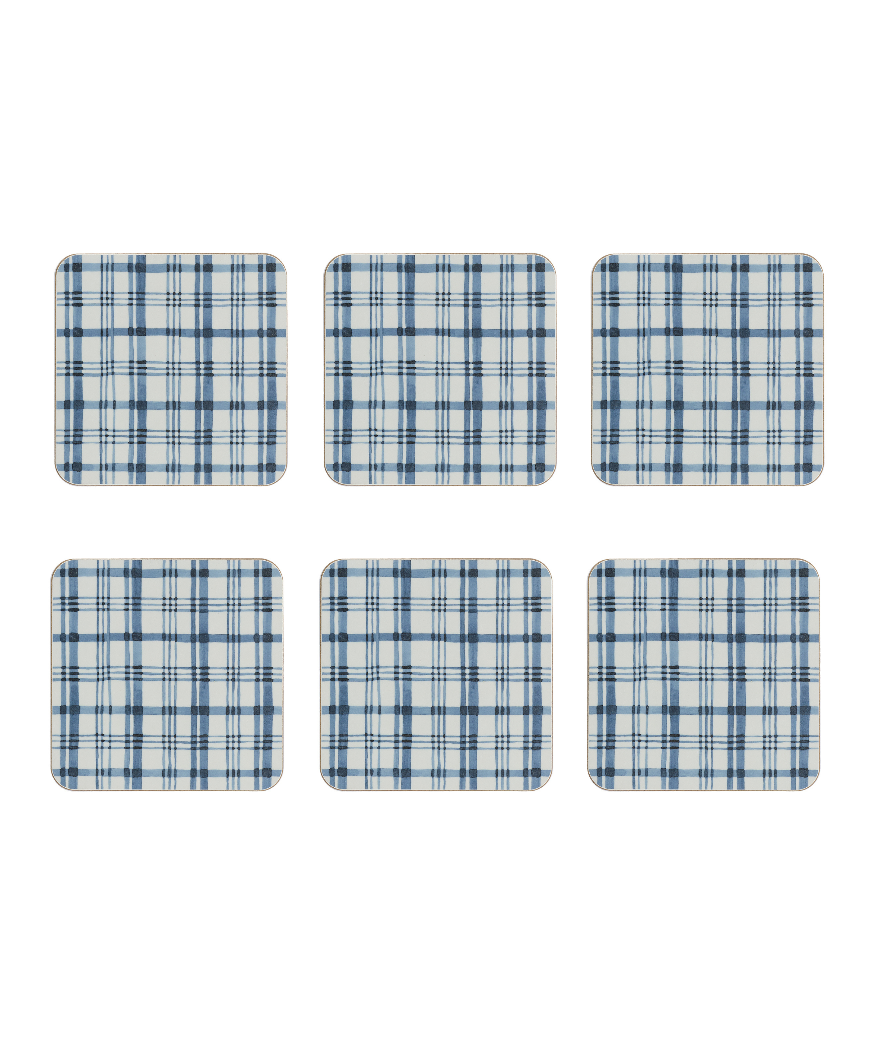 Set of 6 Remy Cork Backed Square Coasters, French Navy
