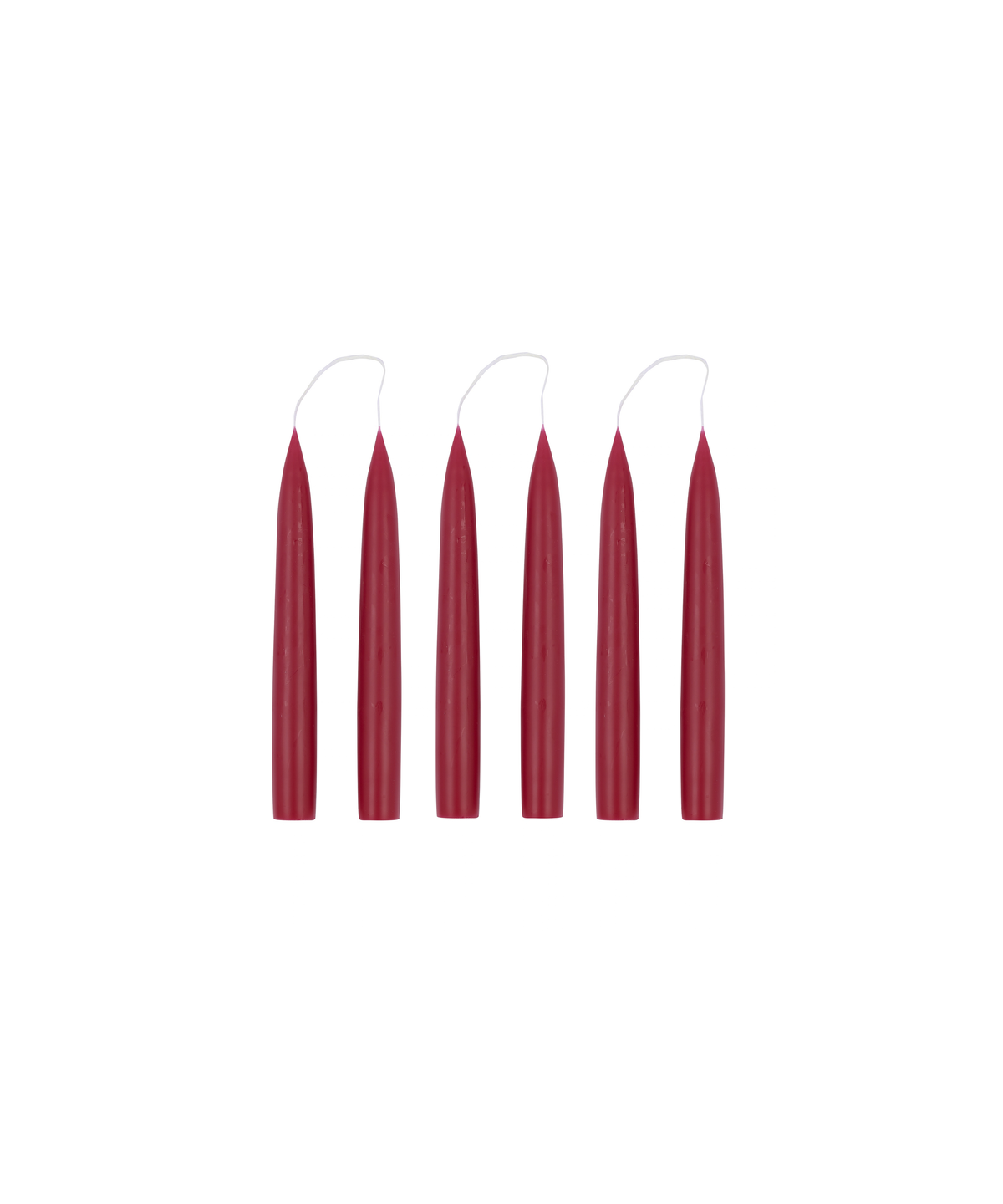 Set of 6 Short Danish Taper Candles, Burgundy