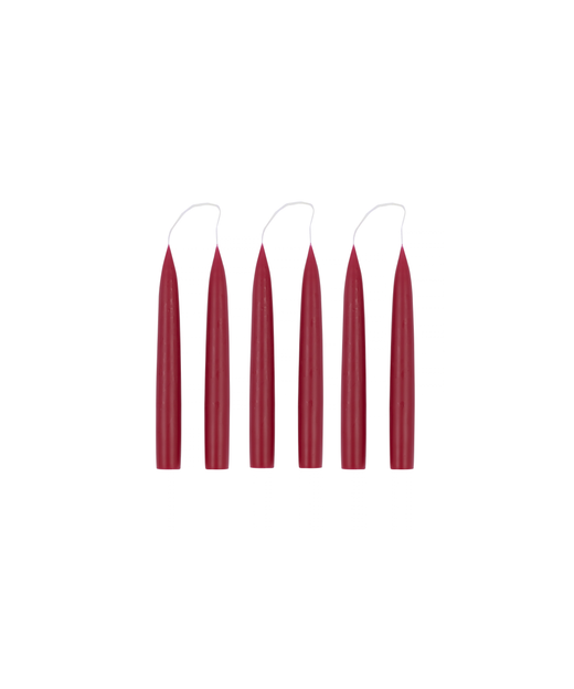 Set of 6 Short Danish Taper Candles, Burgundy