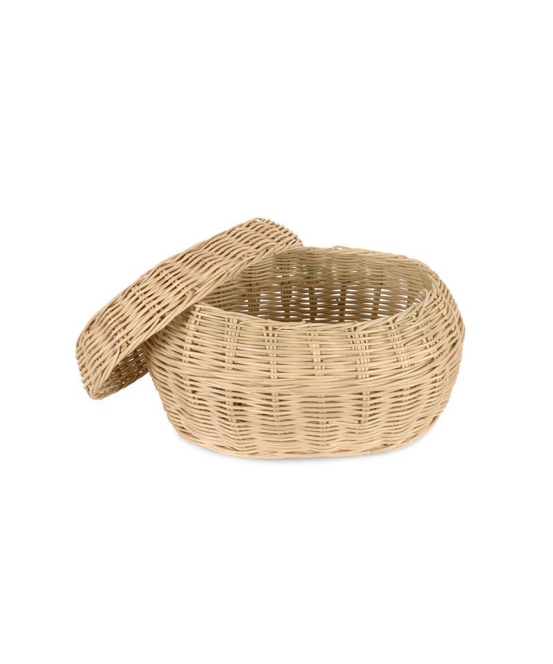 Rebecca Udall Siena Woven Lidded Storage Basket, Open With Lid, White Background