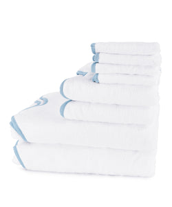 Rebecca Udall, Signature Amelia Wavy Scalloped Bath Towel Bundle, White with Powder Blue Edge Trim