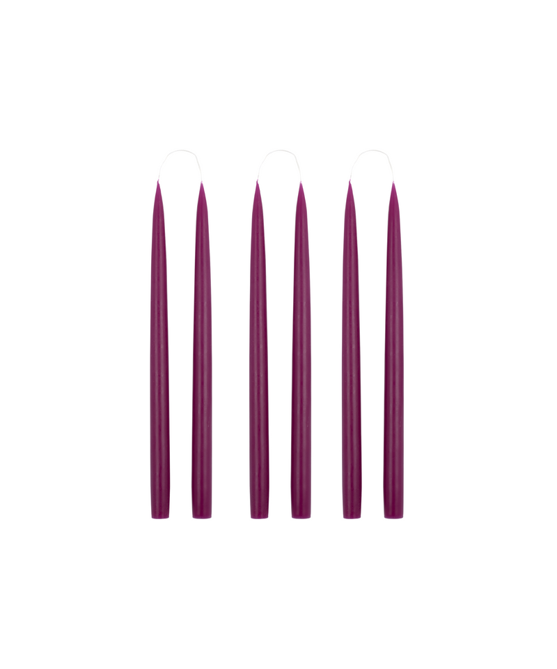 Rebecca Udall Set of 6 Danish Taper Candles, Plum, White Background