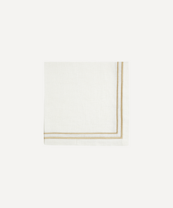 Rebecca Udall Luxury Metallic two cord embroidery linen Dinner Napkin, White. Antique Gold, taupe, mustard