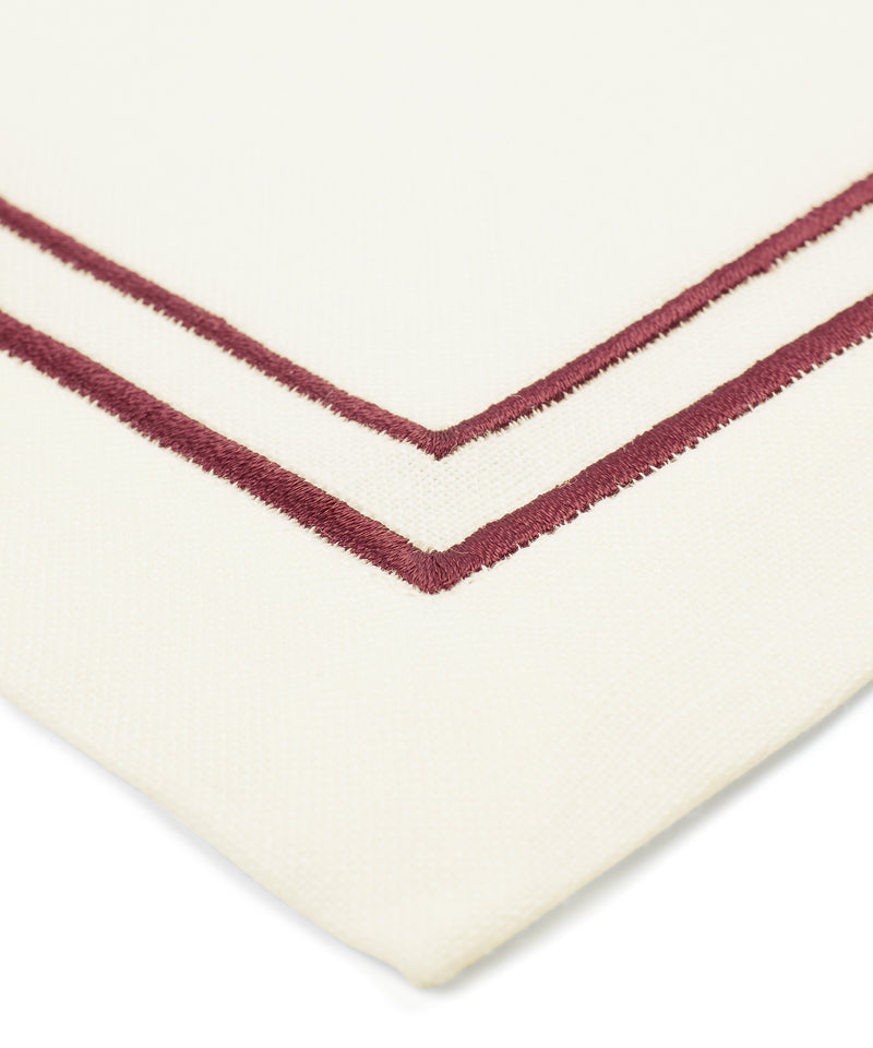 Rebecca Udall Luxury Metallic two cord embroidery linen Dinner Napkin, White Burgundy wine red