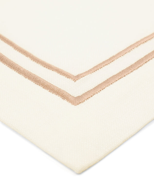 Rebecca Udall Luxury Metallic two cord embroidery linen Dinner Napkin, White Dusty Pink Rose Gold