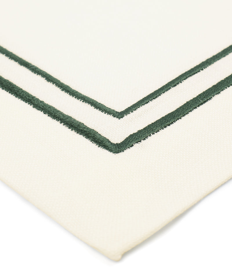 Rebecca Udall Luxury Metallic two cord embroidery linen Dinner Napkin, White Forest pine dark green