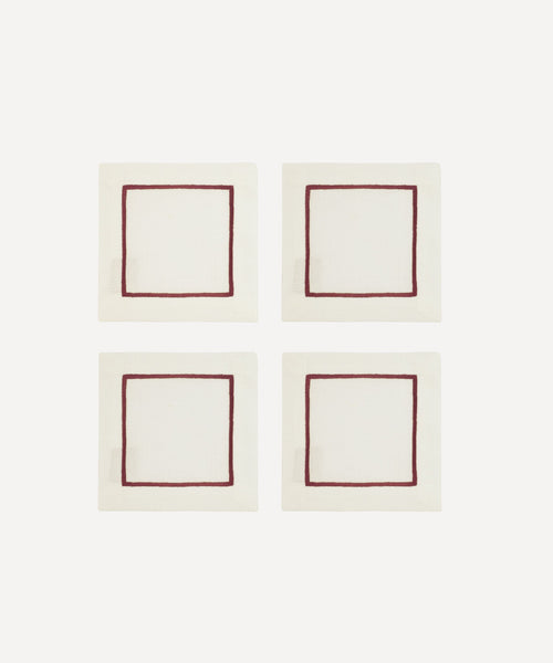 Set of 4 Sophie One Cord Cocktail Napkins, Burgundy