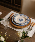 Rebecca Udall Jacquard Linen Placemat, White with the Rattan Charger