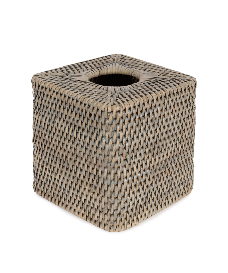 Rebecca Udall, Square Rattan Tissue Box Cover, Taupe, White Background