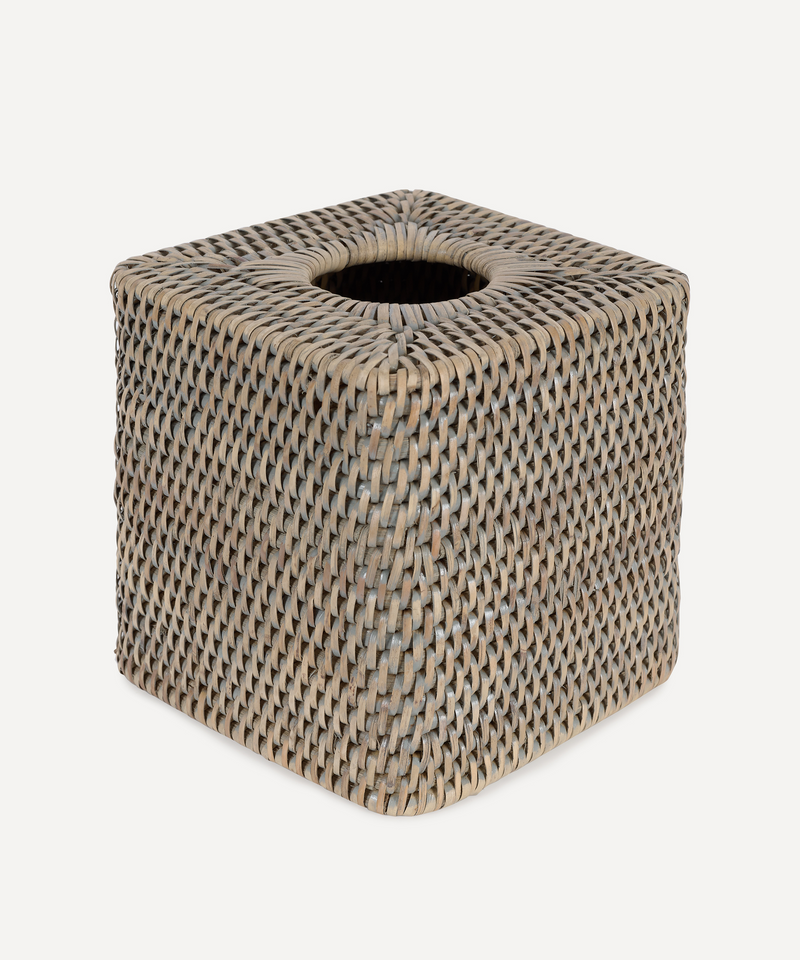 Rebecca Udall, Square Rattan Tissue Box Cover, Taupe, Ivory Background