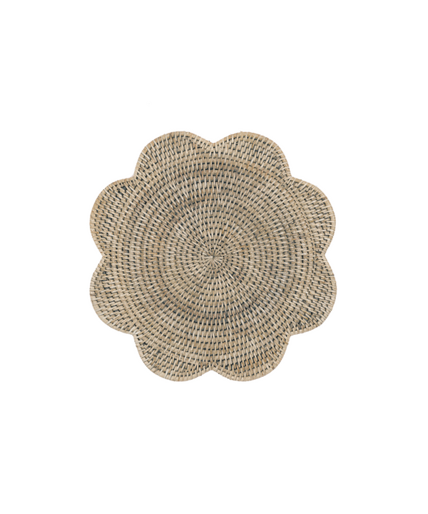 Rattan Scalloped Placemat, Taupe, White Background