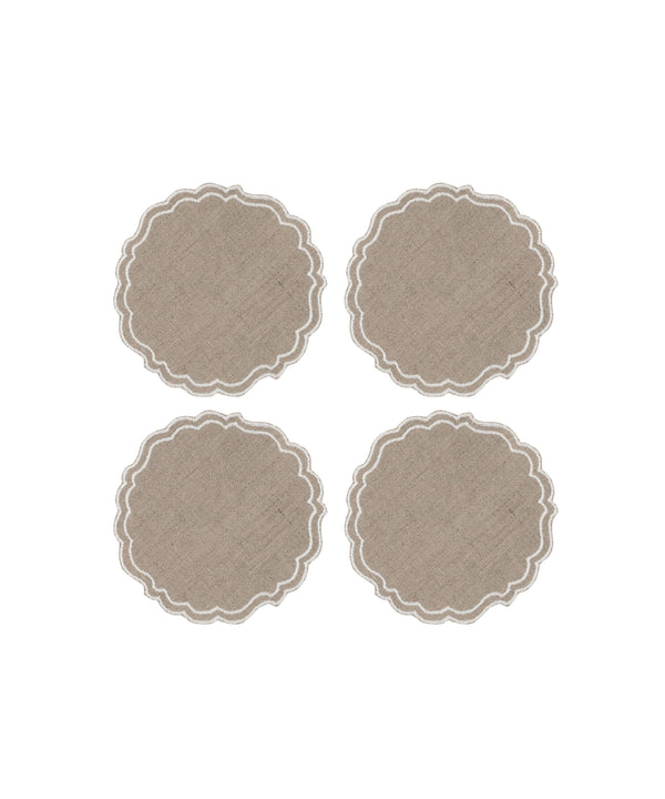 Set of 4 Greta Waxed Linen Coasters, Taupe