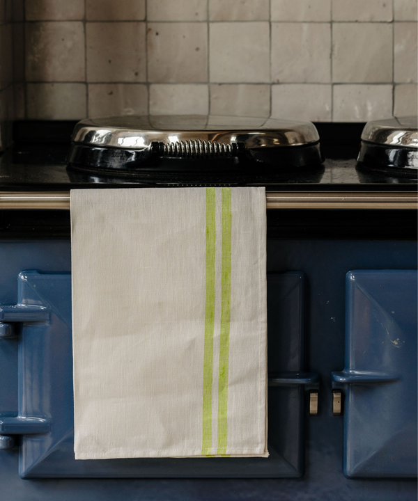 Rebecca Udall Pair of Striped Linen Tea Towels, Apple Green, Lifestyle