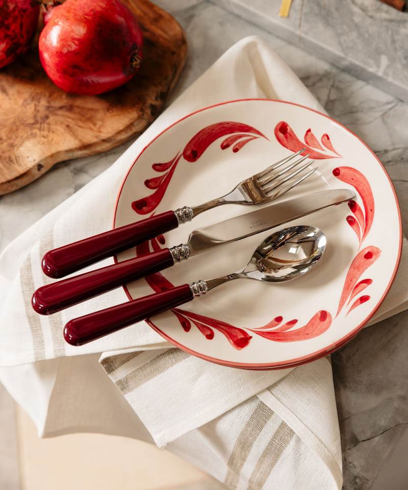 Rebecca Udall Pair of Striped Linen Tea Towels, Natural with Celia Crockery