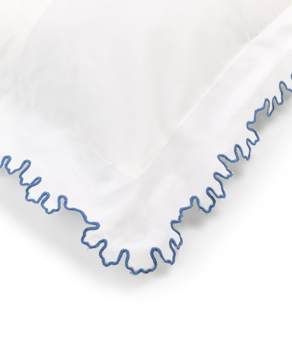 Rebecca Udall, Thea Scalloped Boudoir Pillowcase, Denim Blue Trim 