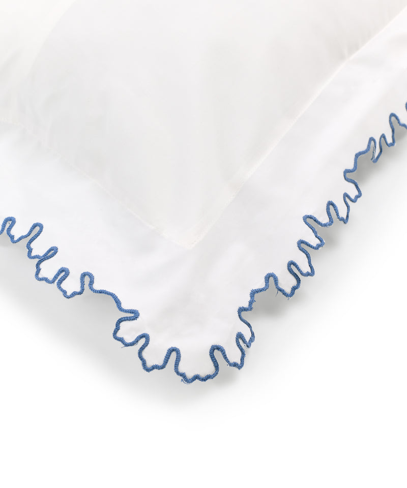 Rebecca Udall, Thea Scalloped Boudoir Pillowcase, Denim Blue Trim 