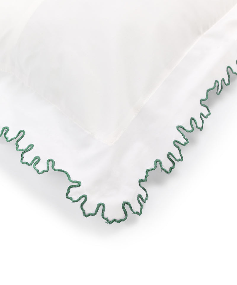 Rebecca Udall, Thea Scalloped Boudoir Pillowcase, Fern Green Trim Edge Detail