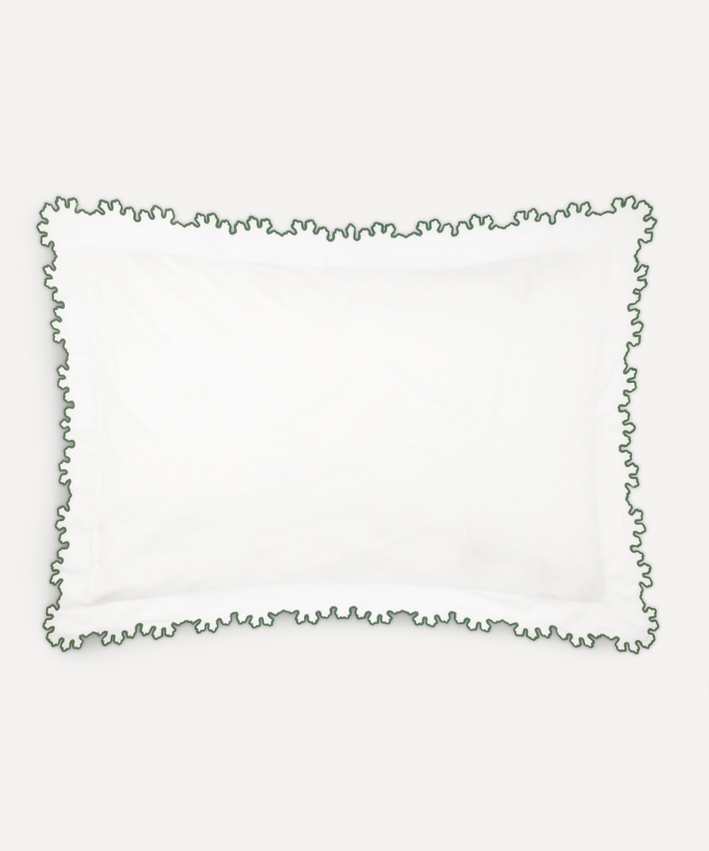 Rebecca Udall Thea Scalloped Bed Linen, Fern Green, Cut Out, White Background