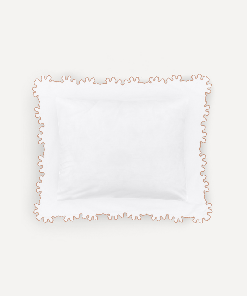 Thea Scalloped Boudoir Pillowcase, Antique Rose, Ivory Background