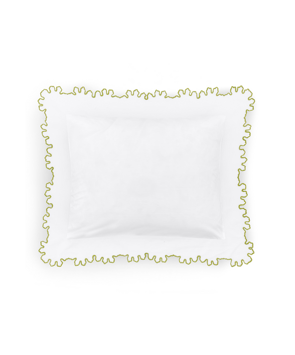 Thea Scalloped Boudoir Pillowcase, Chartreuse, White Background