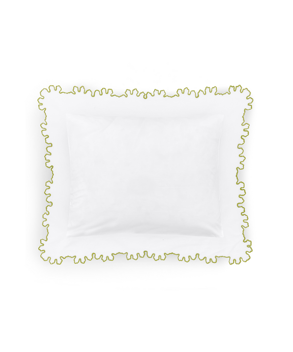 Thea Scalloped Boudoir Pillowcase, Chartreuse, White Background