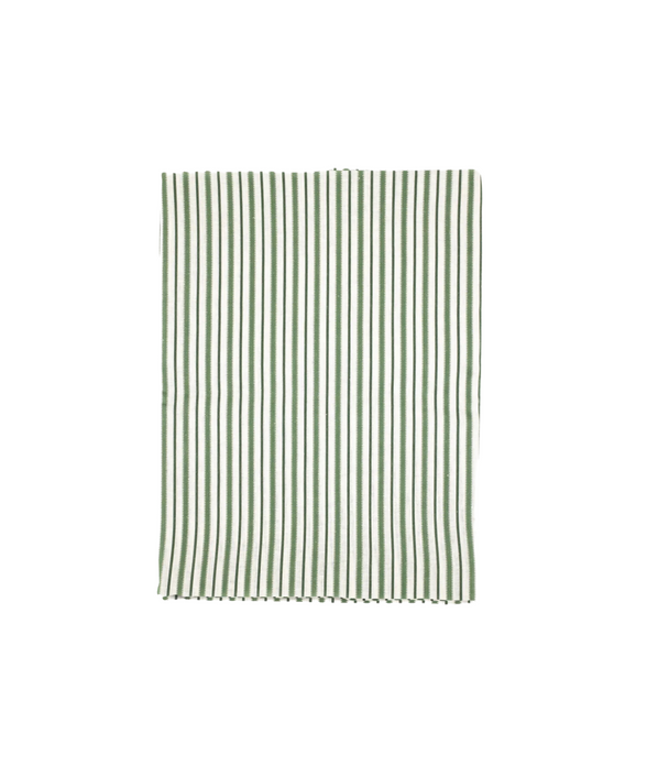 Victoria Striped Linen Tablecloth, Fir Green