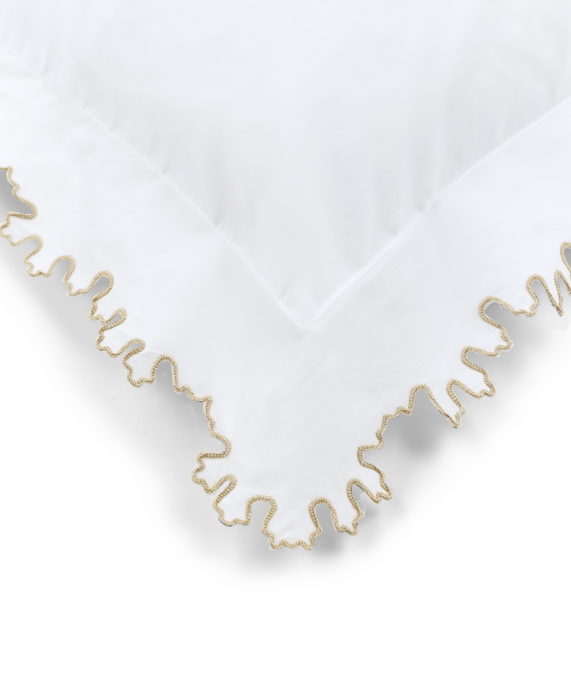 Thea Scalloped Boudoir Pillowcase, Nougat, Embroidery Detail