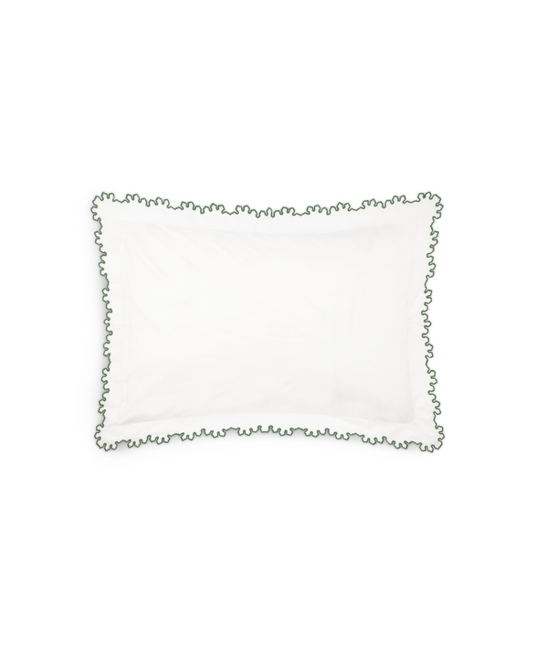 Thea Scalloped Bed Linen, Fern Green, Pillowcase Cut Out